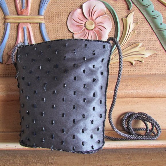 EVENING BAG, BEADED ROARING 20s FLAPPER STYLE SHOULDER BAG, SLATE GRAY-BLUE - Picture 3 of 5